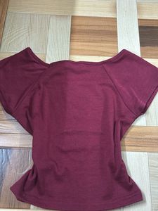 Maroon Ribbed Off-Shoulder Top