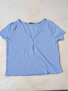 Dressberry Light Blue V-Neck Button-Up Top
