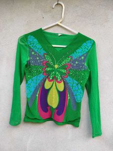 Vibrant Butterfly Print Long Sleeve Top