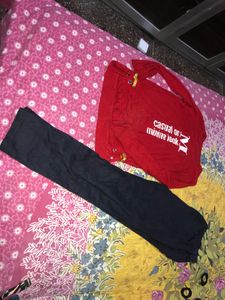 Striped Red Top & Blue Pants Set