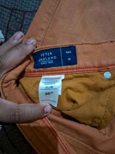 Men's Orange Casual Pants peter england