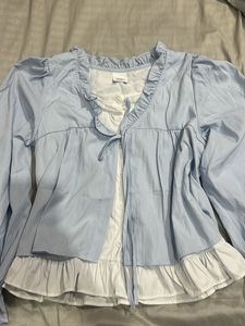 Light Blue Ruffled Puff Sleeve Top