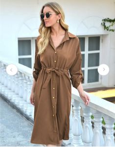 Brown Button-Up Shirt Dress