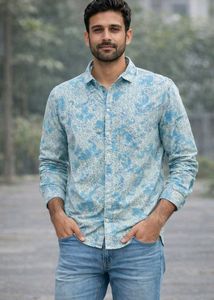Men's Blue Paisley Print Shirt