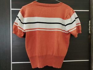 Striped Short Sleeve Knit Top