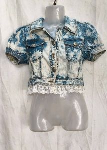 5245. Stylish Acid Wash Denim Jacket