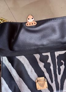 Zebra Print Clutch with Gold Chain
