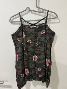 Camo Floral Cold-Shoulder Top