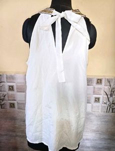 White Halter Neck Ruffled Top