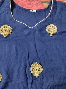 Party wear Blue Kurta With Golden Worked Butis