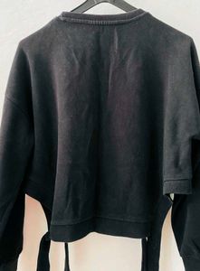 Black Cropped Sweatshirt with Tie Detail