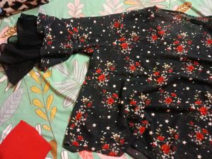 Sheer Floral Print Top with Ruffle Sleeves