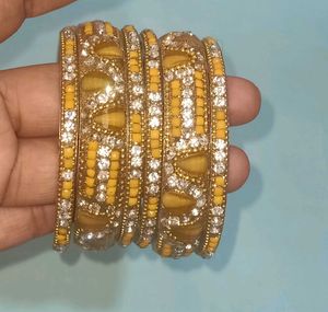 Set of Yellow &amp; White Stone Bangles