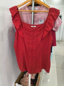 Red Ruffle Trim Tank Top