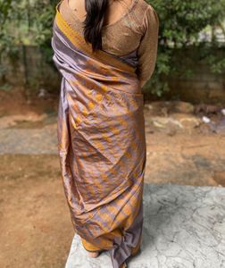 Elegant Grey Saree with Golden Border