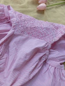 Pink Striped Puff Sleeve Top💗