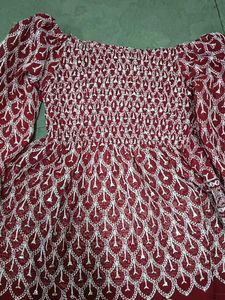 Off-Shoulder Smocked Top - Burgundy