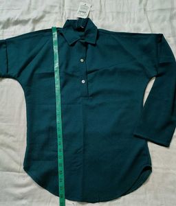 Teal Collared Button-Up Tunic Top