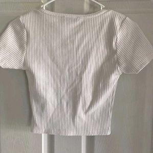 White Ribbed Henley Crop Top [LAST PRICE]