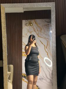 Chic Black Sheer Neckline Peplum Dress