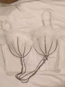 Feather &amp; Rhinestone Embellished Bra