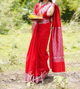 Elegant Red Silk Saree with Silver Border