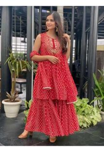 Red Tiered Sharara Set