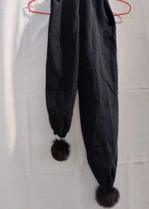 Cozy Black Scarf with Pom Poms