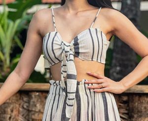 HWW Linen Stripe Tie Front Bralet