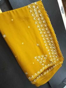 Elegant Mustard Embroidered Saree