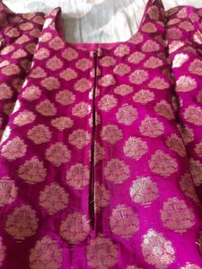 purple benarasi kurti with pink zari work border