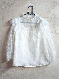 Elegant White Lace Blouse Top Layered