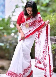Elegant White &amp; Red Saree