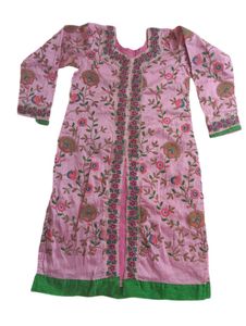 Embroidered Pink Kurta Set with Green Skirt
