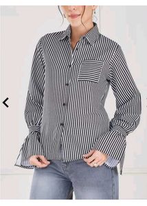 Striped Button-Down Shirt with Ruffled Cuffs