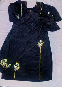 Women’s Black Velvet Look Embroidered Patiala Salw