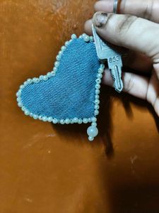 Handmade Denim Heart Keychain