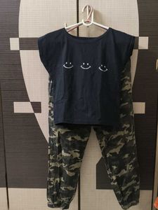 Combo"Black Top & Military Cargo Pant"