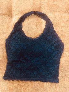Y2k Lace trim Halter Crop Top-New
