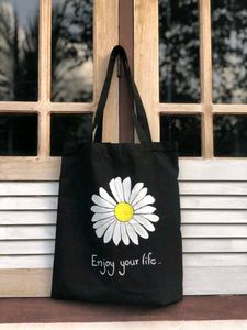 Daisy Graphic Black Tote Bag