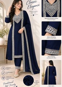 Elegant Navy Blue Embroidered Kurta Set