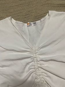 White Cinched Front Top