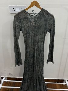 Elegant Greyish Mint Embroidered Beaded Gown