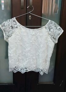 Elegant Floral White Top - XL Size
