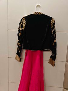 Embroidered Black Velvet Jacket with pink gown
