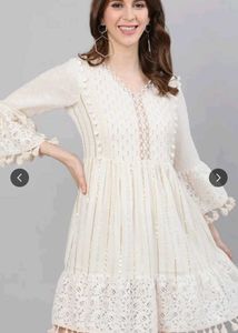 White Embroidered Tassel Tunic