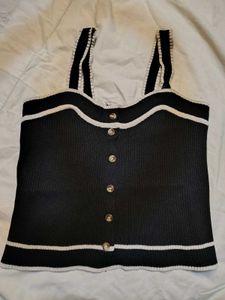 Chic Black Ribbed Knit Button-Up Top