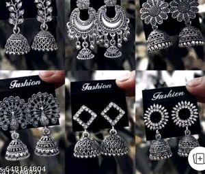 6 pair Exquisite Oxidized Silver Jhumka Earrings