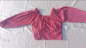 pink glitter Sparkly One-Shoulder crop Top