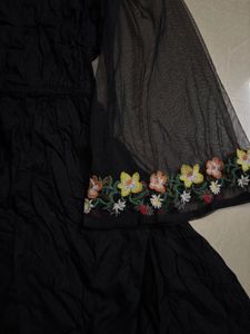 Embroidered Black Mesh Dress